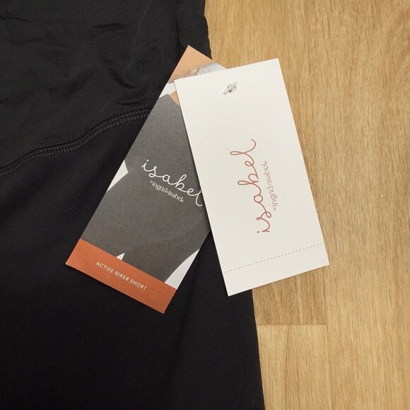 ISABEL MATERNITY BIKER SHORTS CROSSOVER PANEL BLACK SIZE L 8" INSEAM NEW STRETCH - Picture 3 of 6